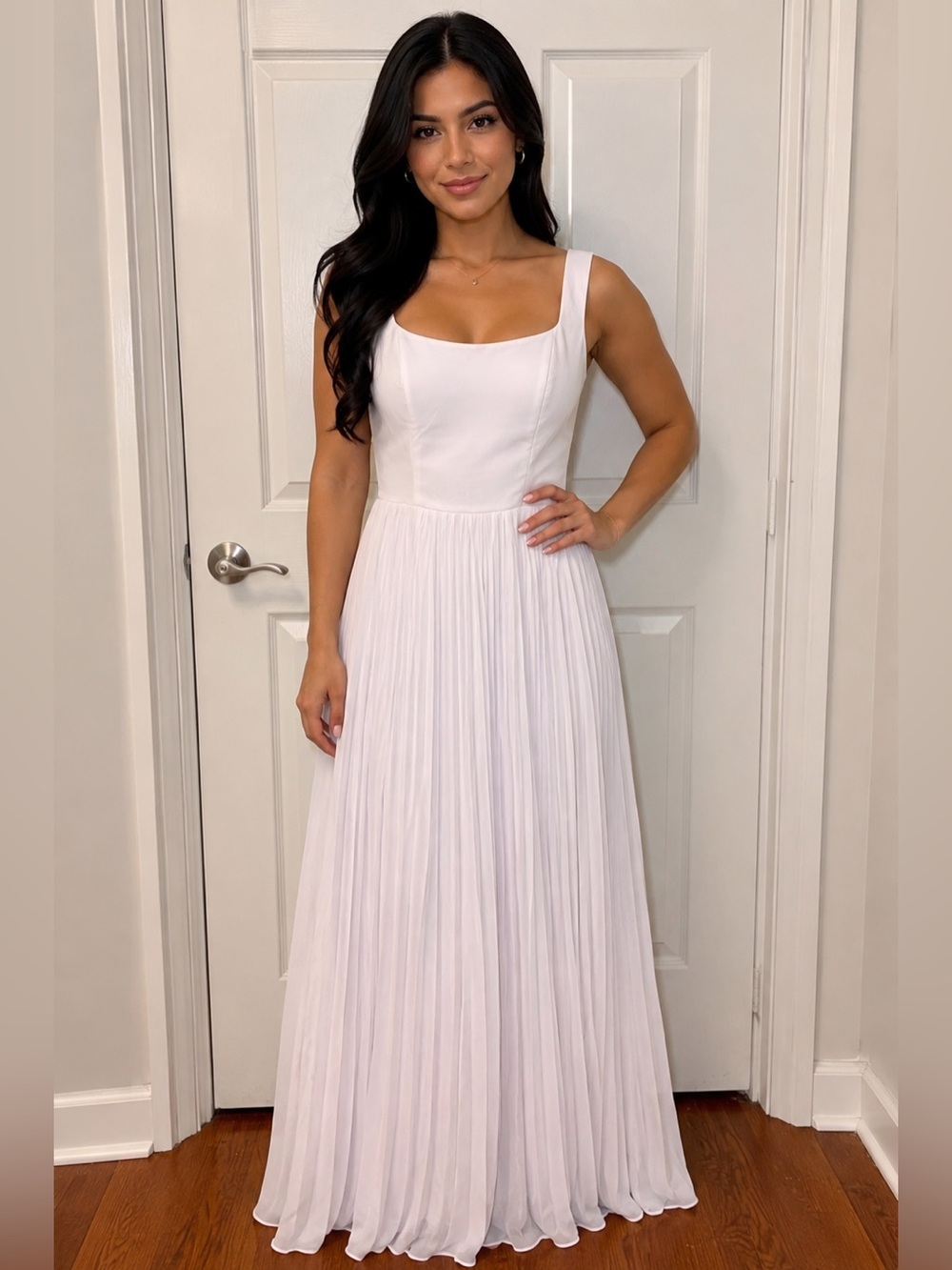 Elegant White Square-Neck Maxi Dress